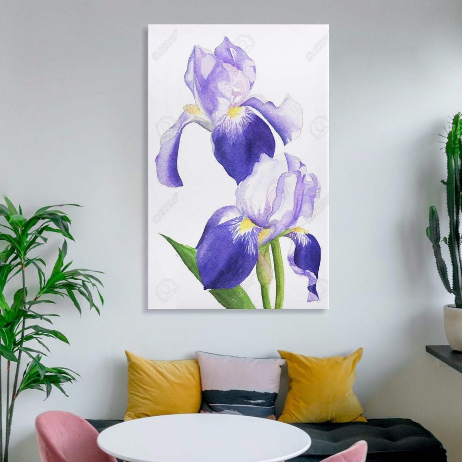 Amazon.co.jp: 水彩画イラスト紫色のアイリスの花植物 キャンバス 芸術